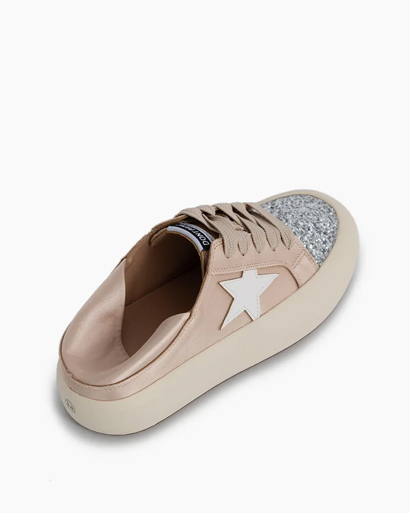 Satin Platform Sneakers With Foldable Heel Tab