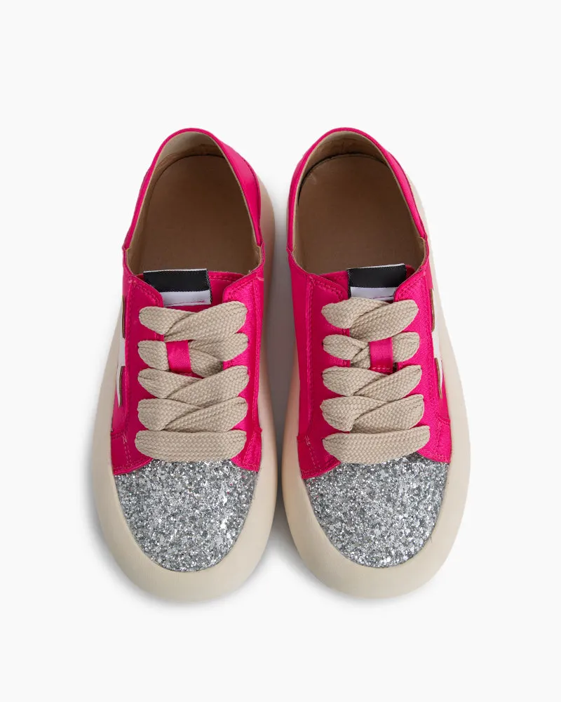 Satin Platform Sneakers With Foldable Heel Tab