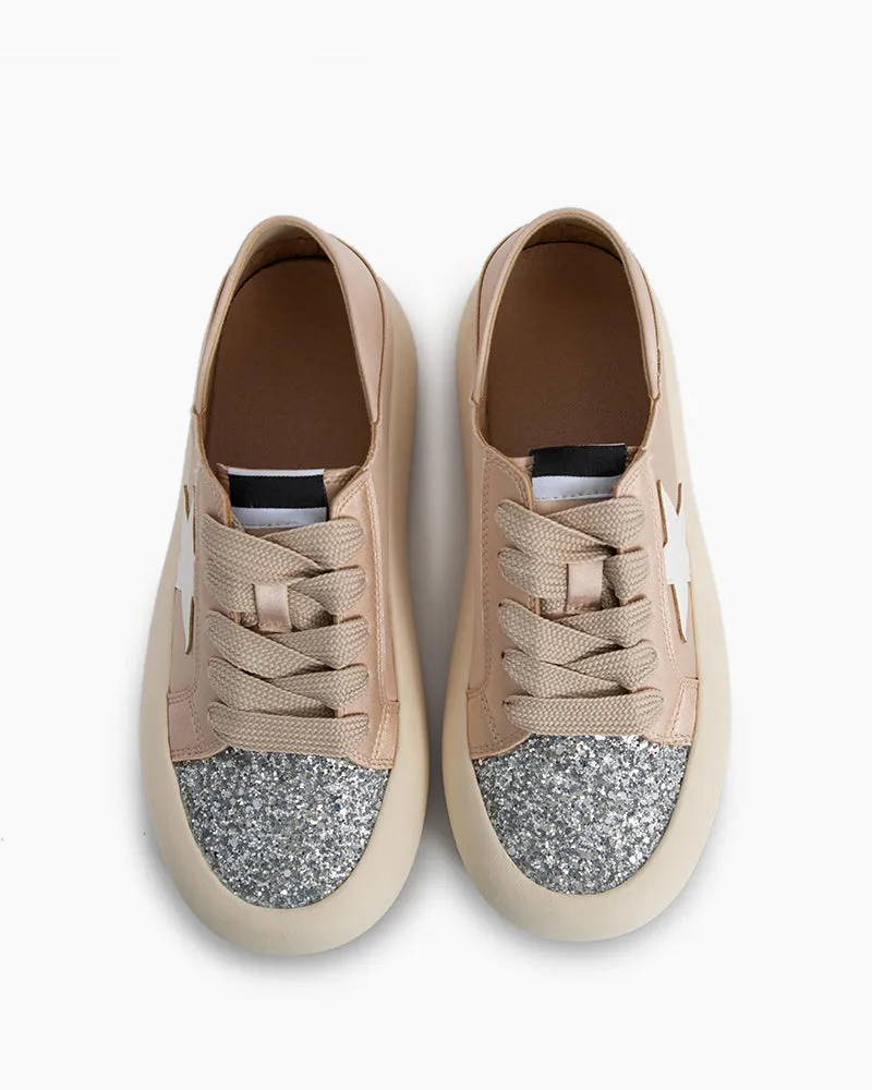 Satin Platform Sneakers With Foldable Heel Tab