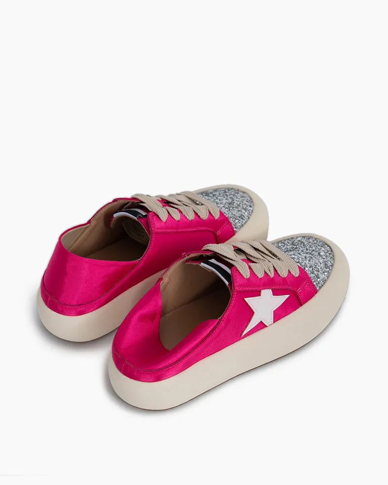 Satin Platform Sneakers With Foldable Heel Tab