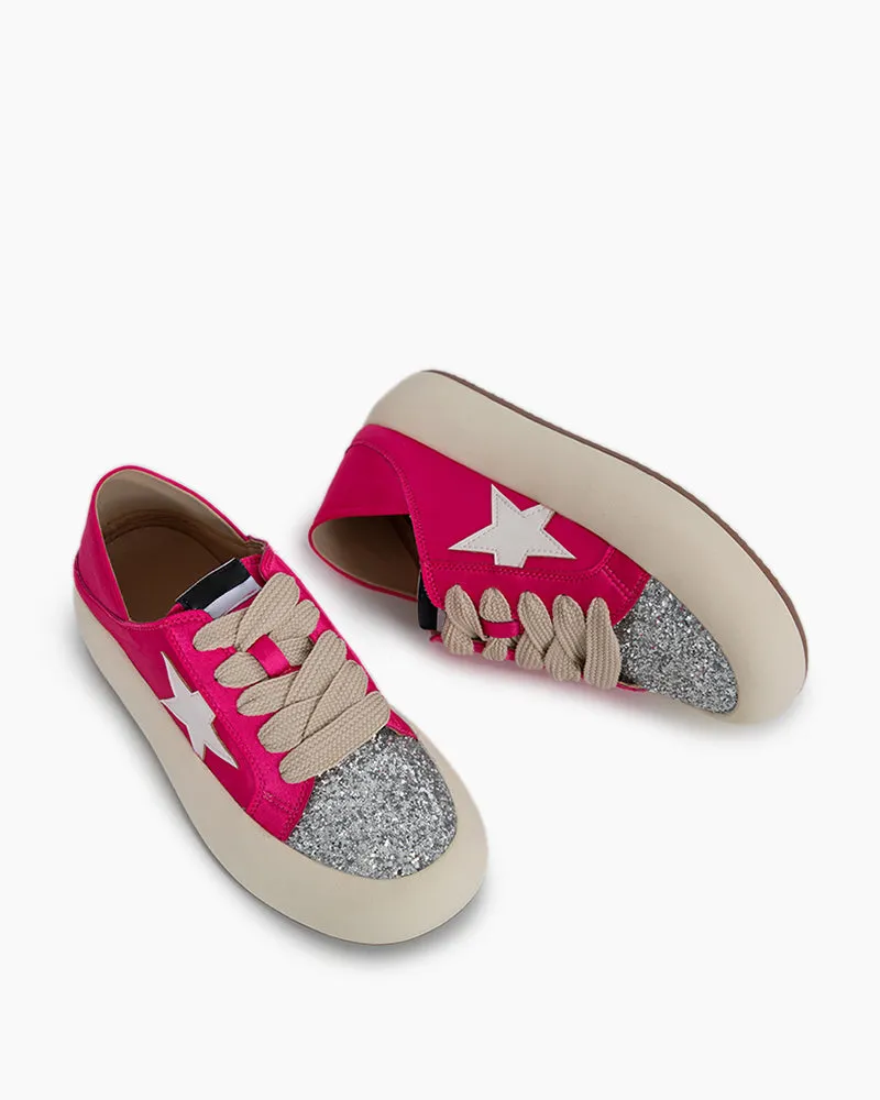 Satin Platform Sneakers With Foldable Heel Tab