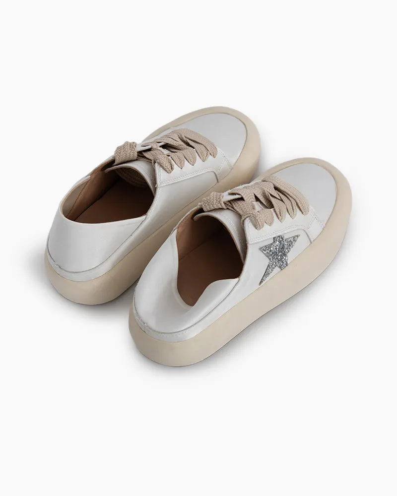 Satin Platform Sneakers With Foldable Heel Tab