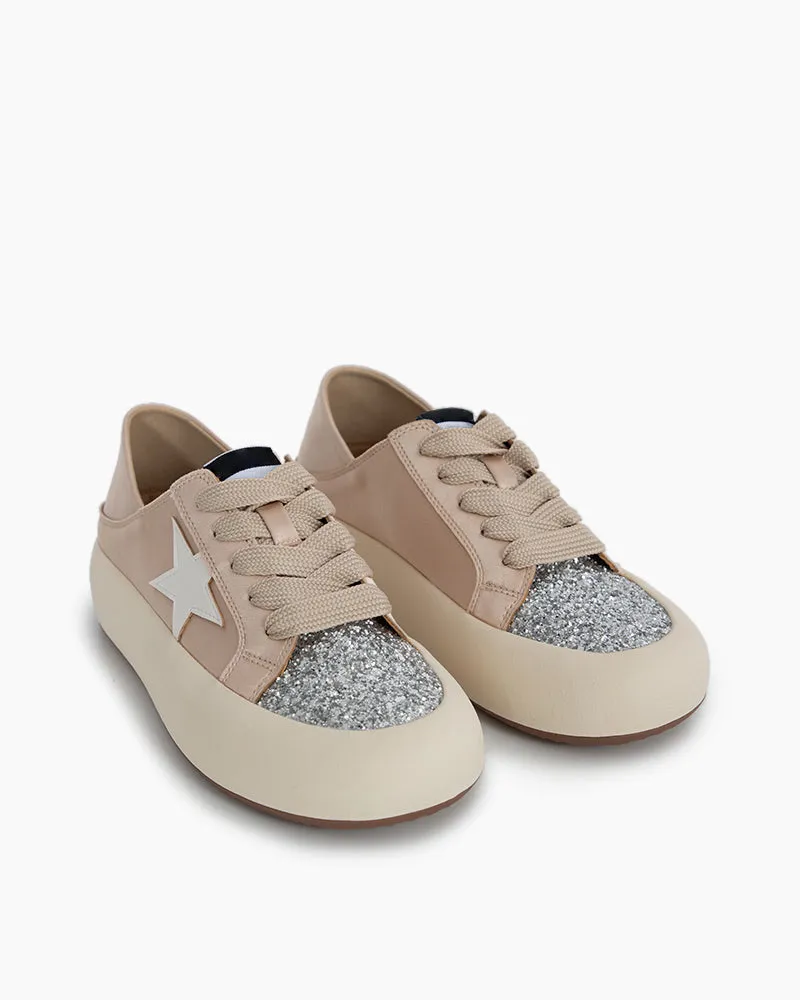 Satin Platform Sneakers With Foldable Heel Tab