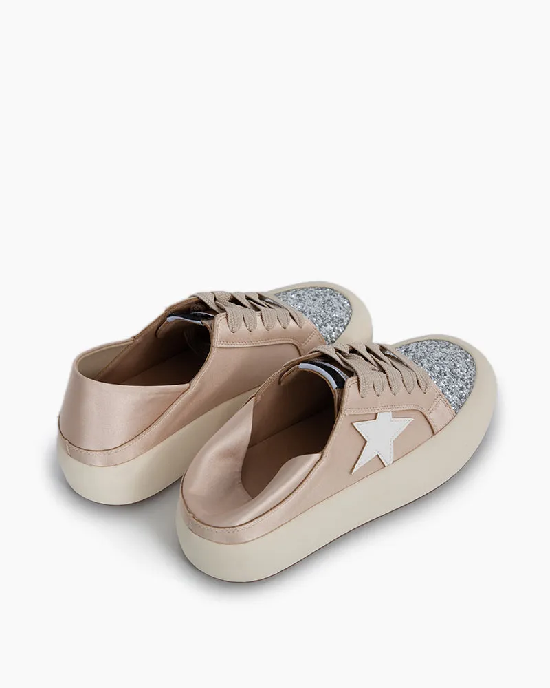 Satin Platform Sneakers With Foldable Heel Tab
