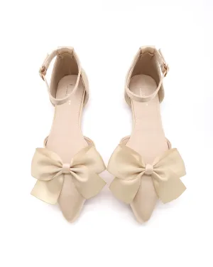 Satin Pointy Toe flats with Front Satin Bow