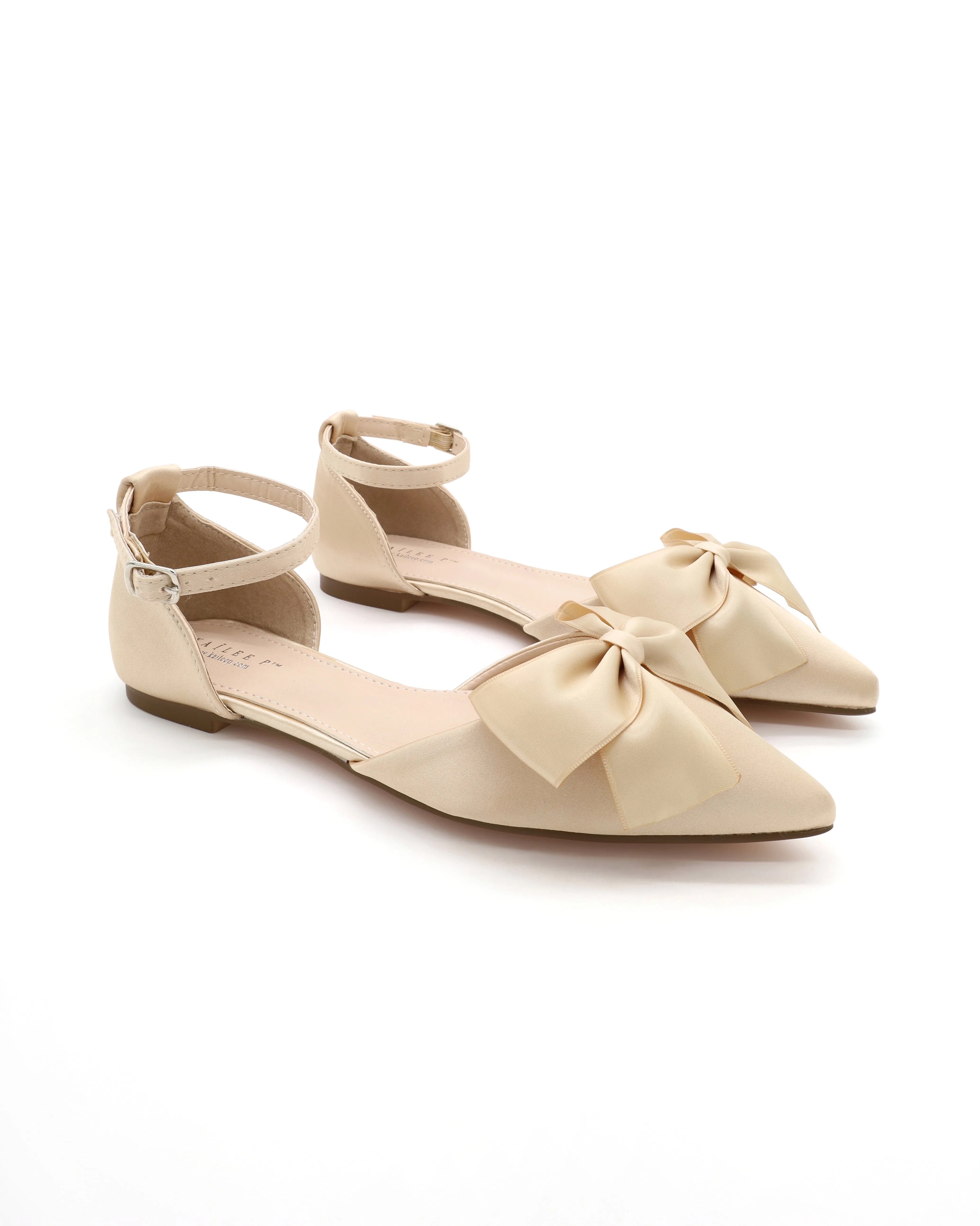 Satin Pointy Toe flats with Front Satin Bow