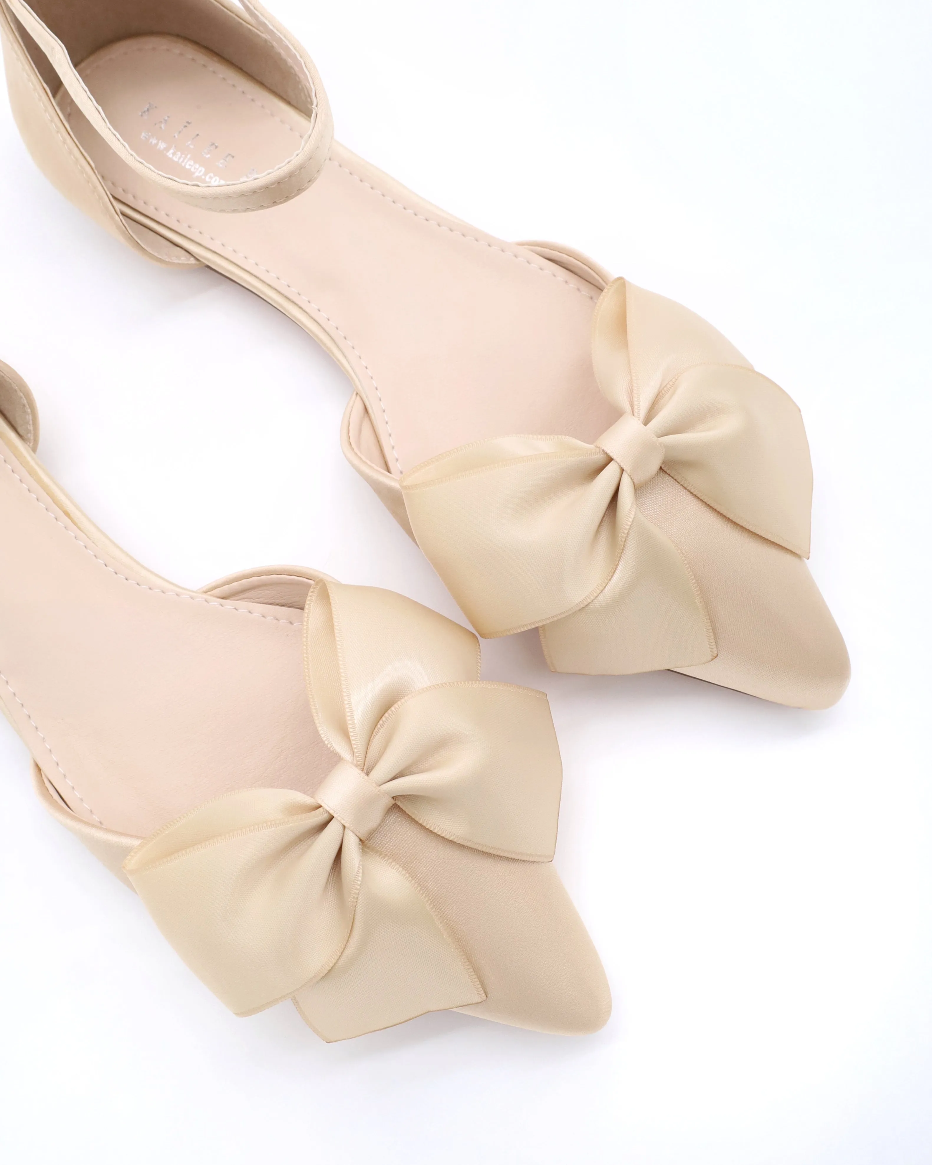 Satin Pointy Toe flats with Front Satin Bow