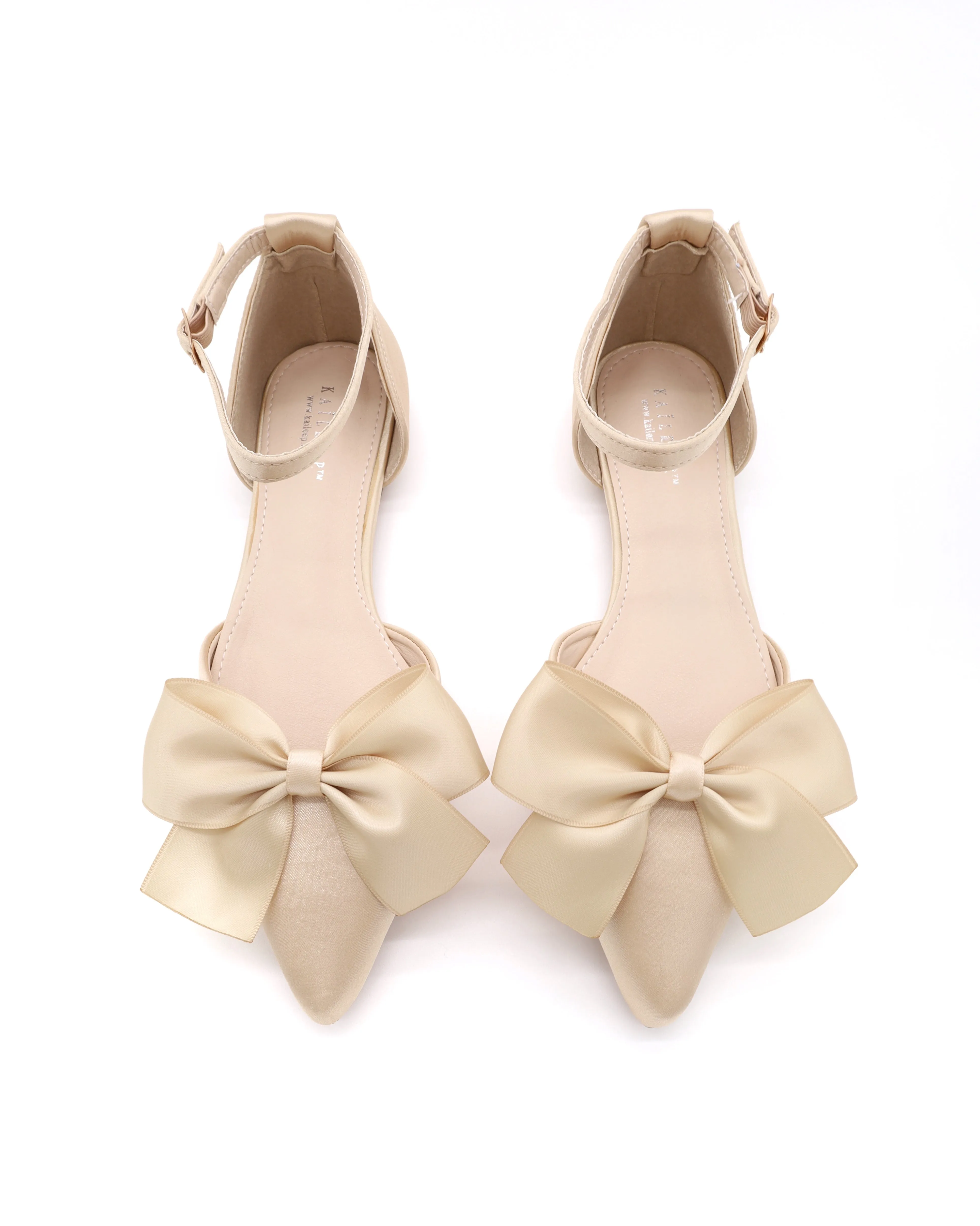 Satin Pointy Toe flats with Front Satin Bow