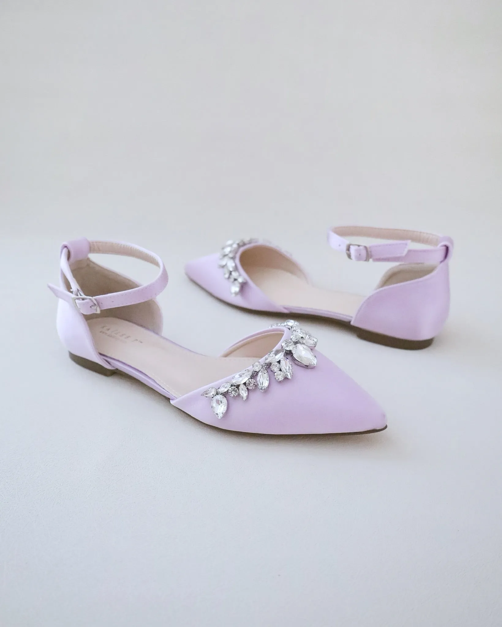 Satin Pointy Toe Flats with Teardrop Rhinestones
