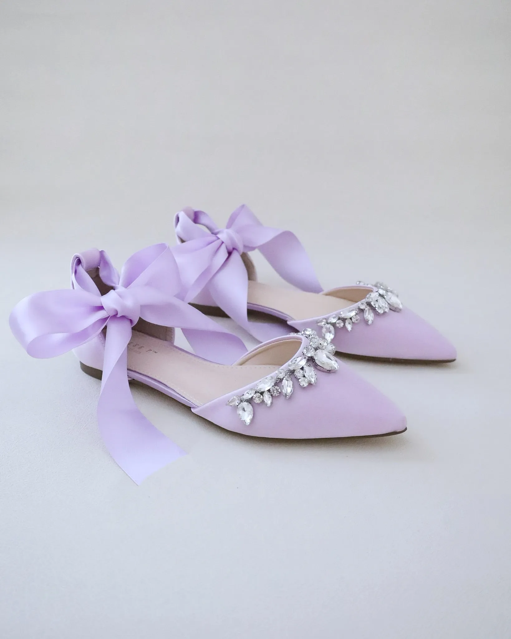 Satin Pointy Toe Flats with Teardrop Rhinestones