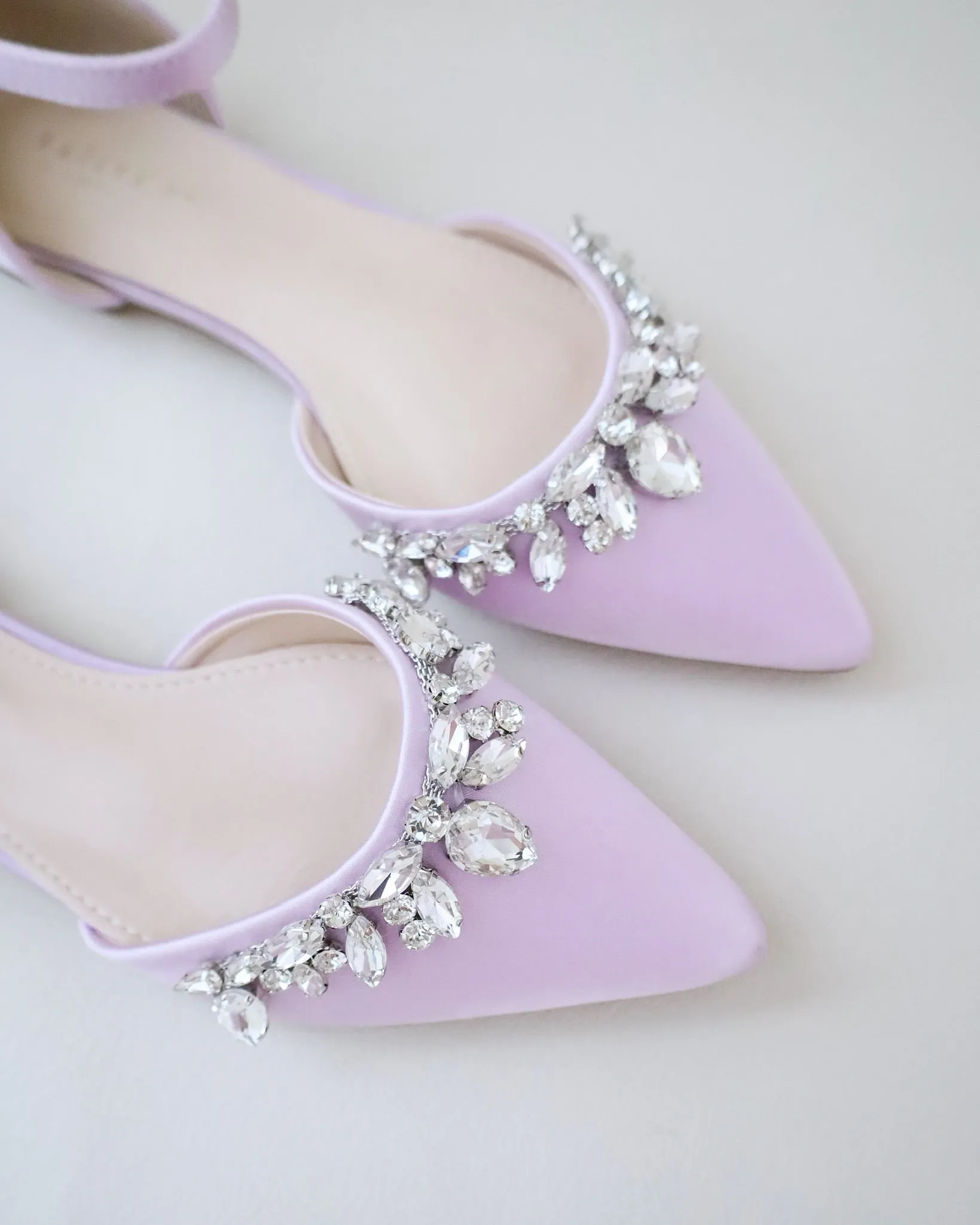 Satin Pointy Toe Flats with Teardrop Rhinestones