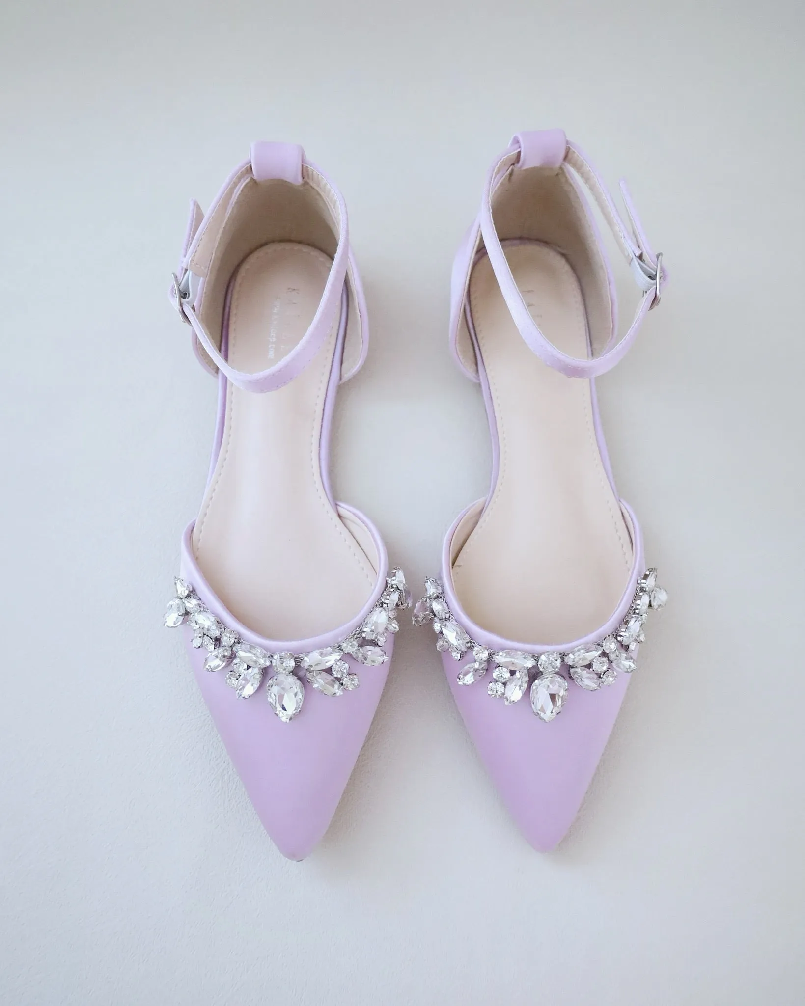 Satin Pointy Toe Flats with Teardrop Rhinestones