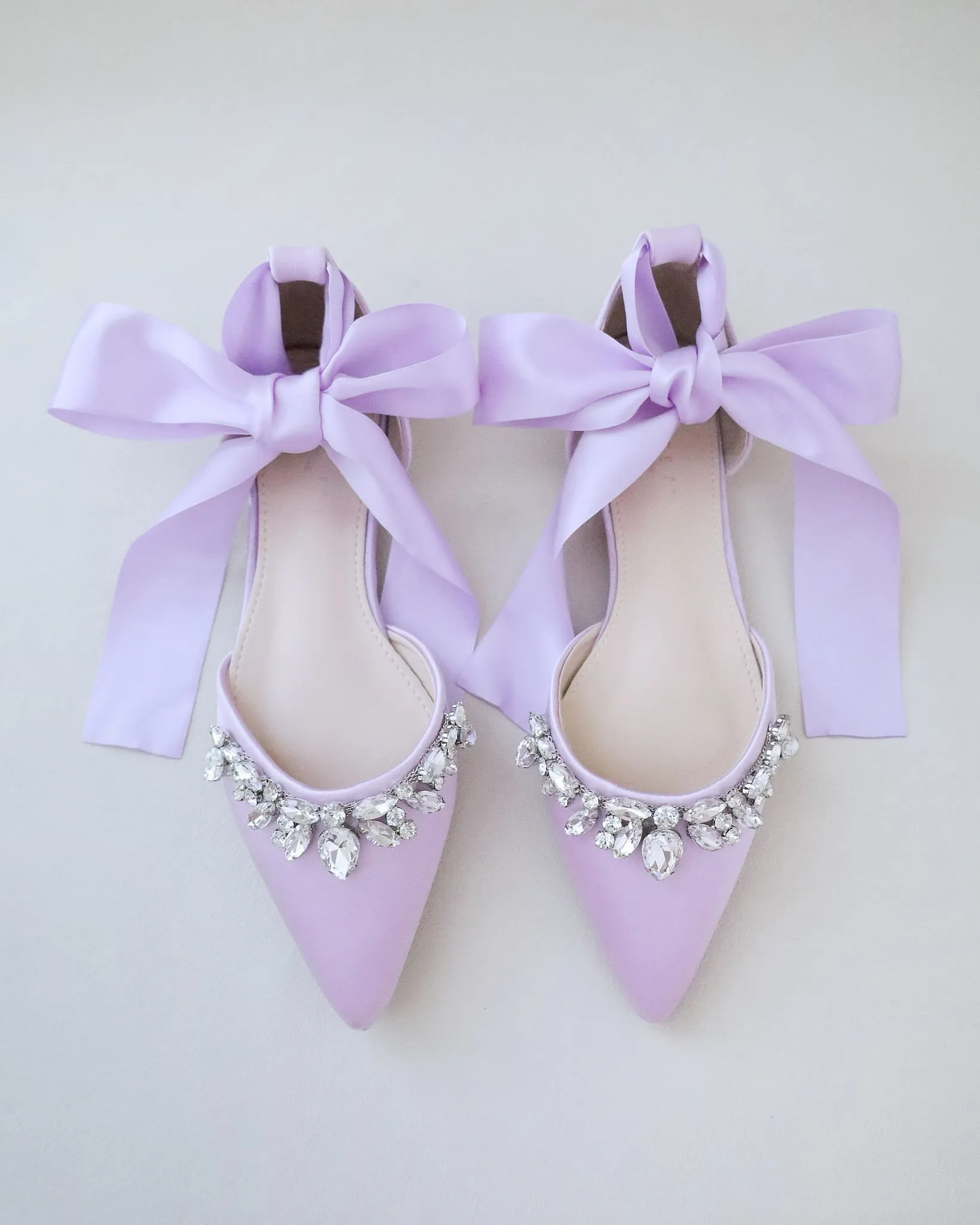 Satin Pointy Toe Flats with Teardrop Rhinestones