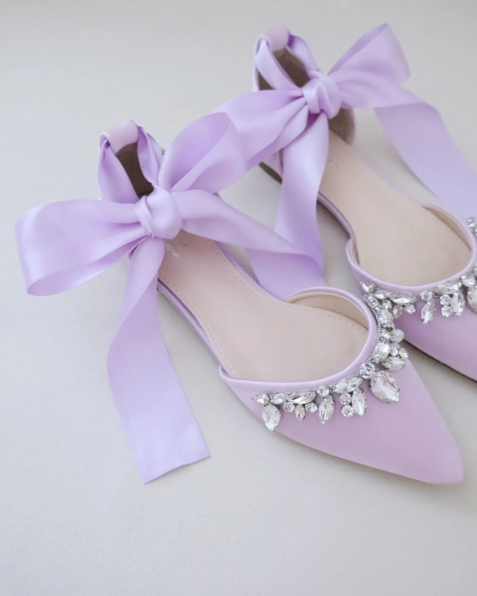 Satin Pointy Toe Flats with Teardrop Rhinestones