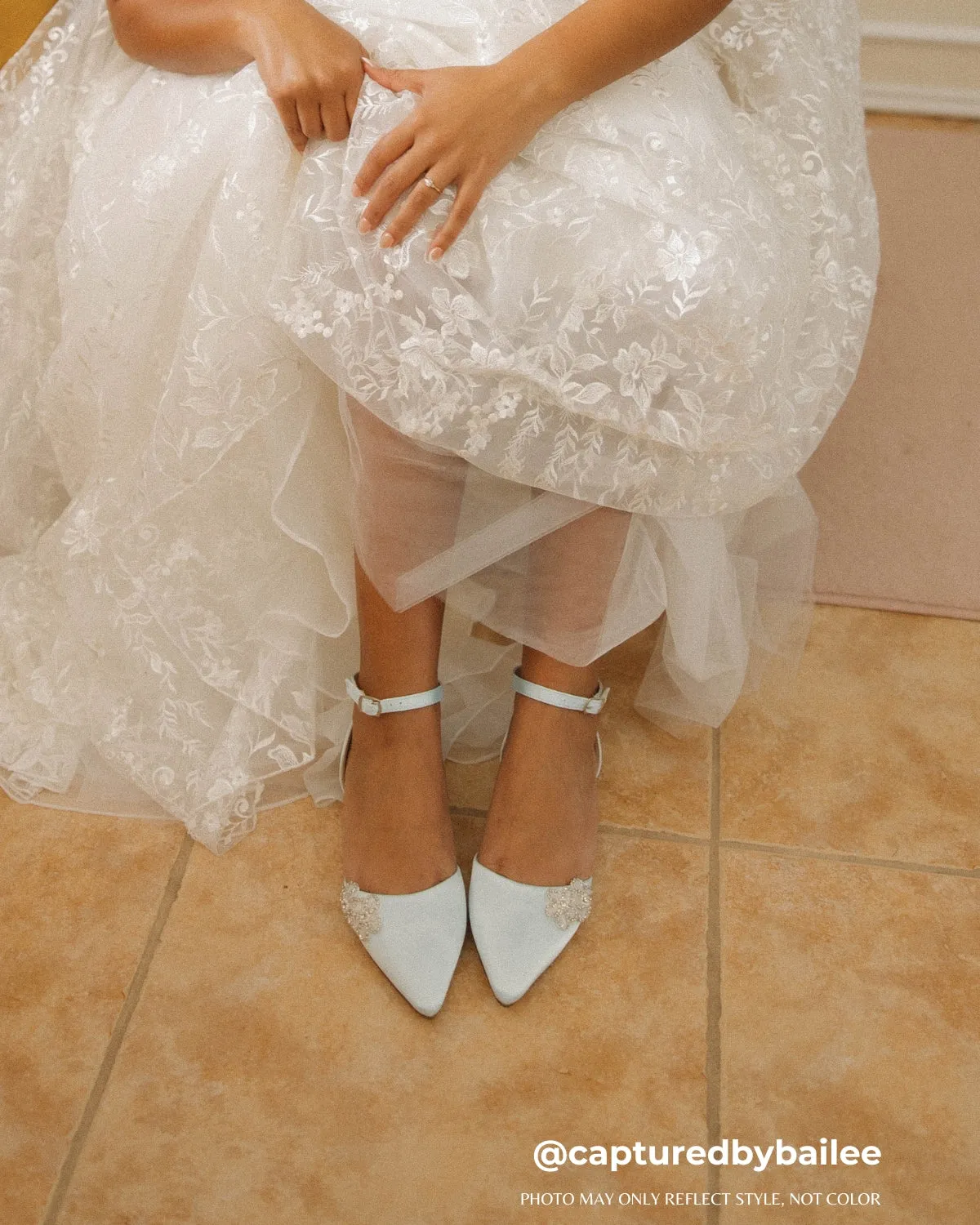 Satin Pointy Toe Wedding Flats with Rhinestones Chassia Flower