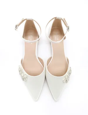 Satin Pointy Toe Wedding Flats with Rhinestones Chassia Flower