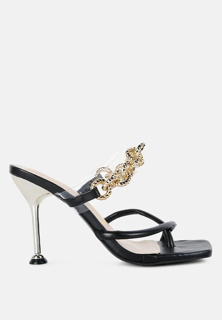 social bee link chain embellished heel sandals