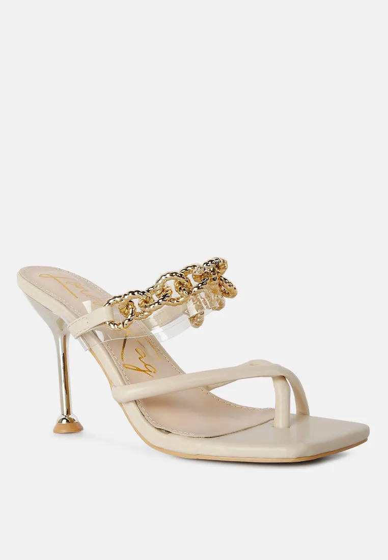 social bee link chain embellished heel sandals
