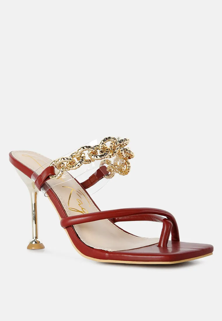 social bee link chain embellished heel sandals