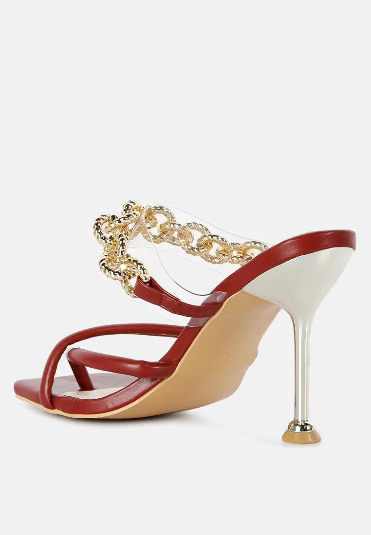 social bee link chain embellished heel sandals