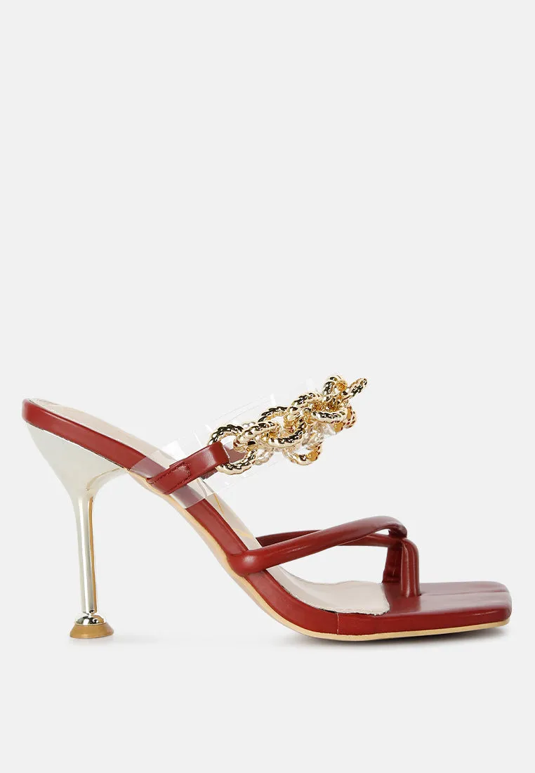 social bee link chain embellished heel sandals