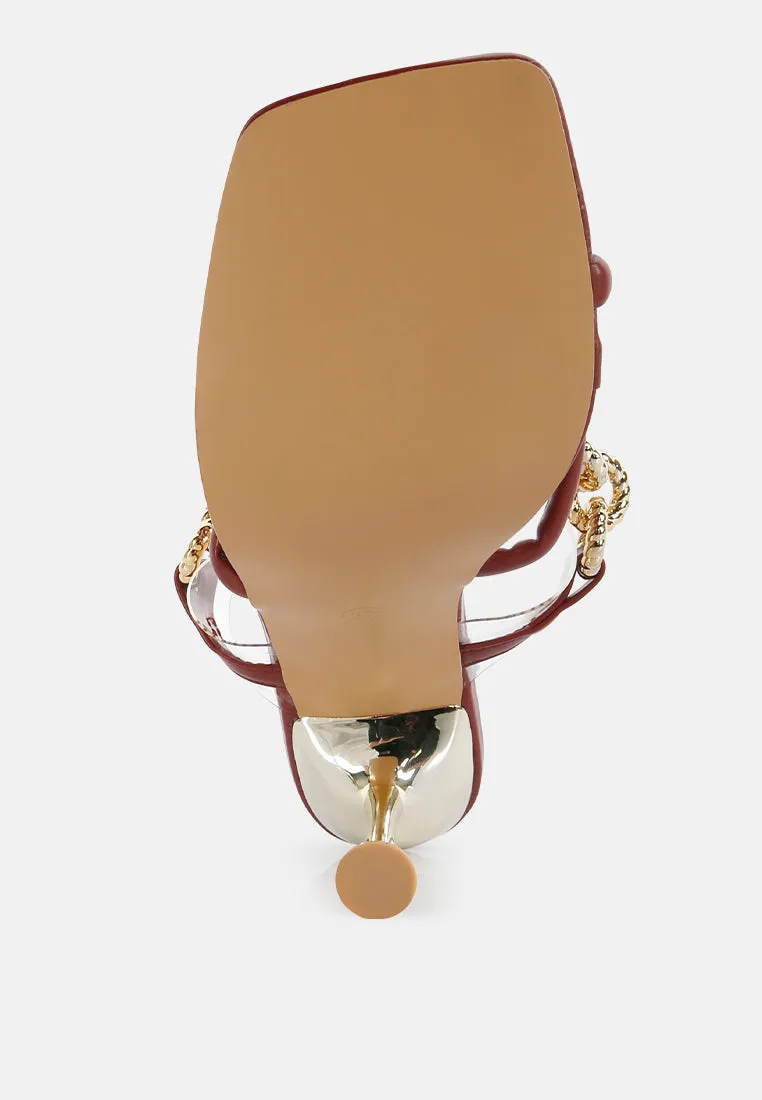 social bee link chain embellished heel sandals