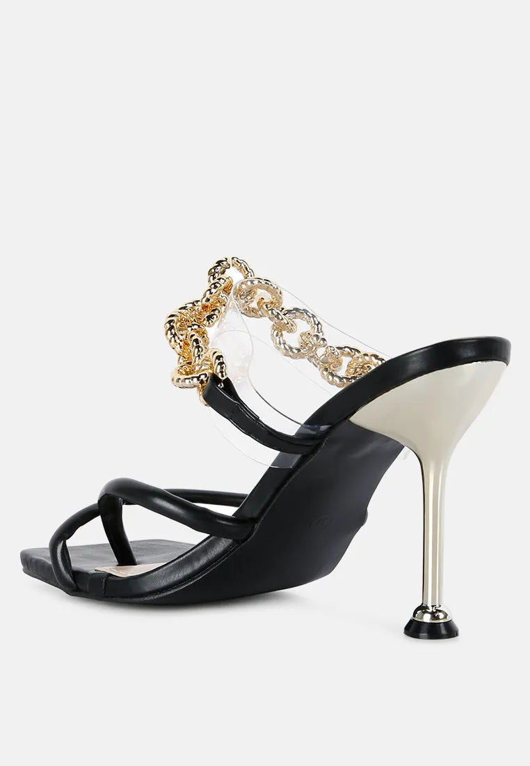 social bee link chain embellished heel sandals