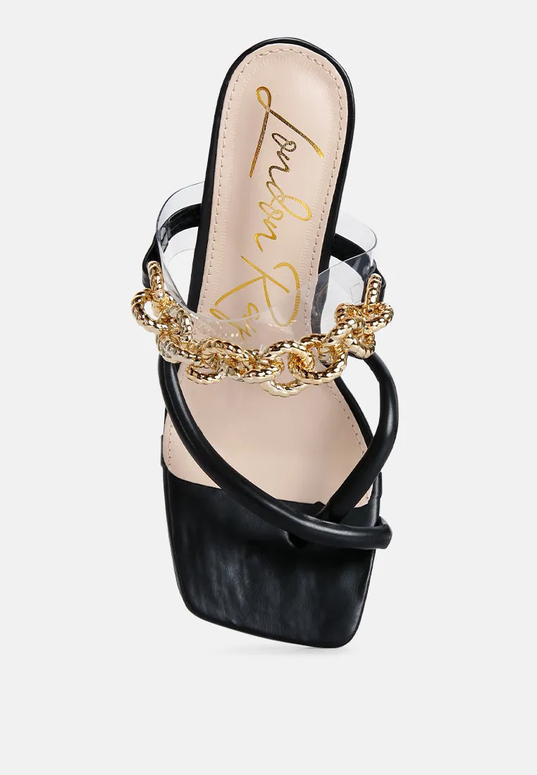 social bee link chain embellished heel sandals
