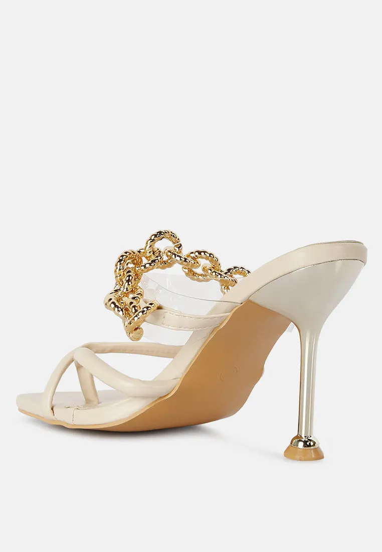 social bee link chain embellished heel sandals
