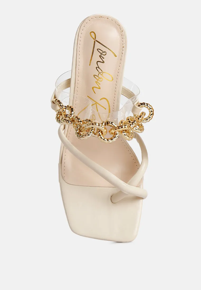 social bee link chain embellished heel sandals