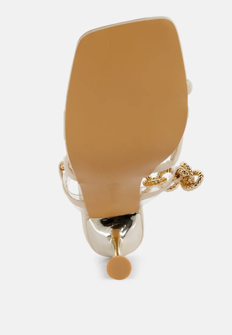 social bee link chain embellished heel sandals