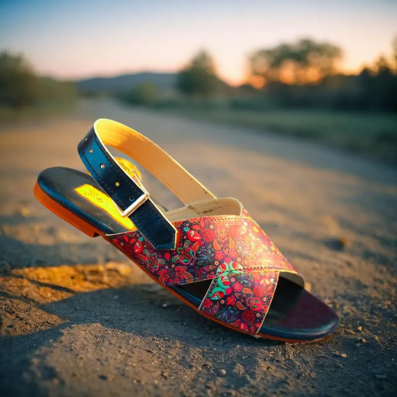 Women Blue Graphic Kohati Flat Sandals