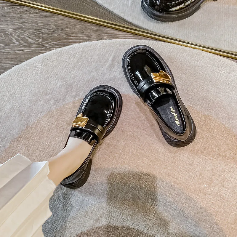 Women Casual Thick Sole Glossy Loafers