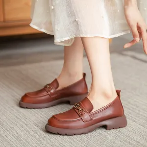 Women Retro Chain Leather Soft Loafers