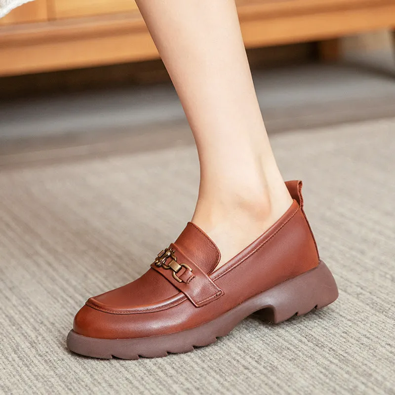 Women Retro Chain Leather Soft Loafers