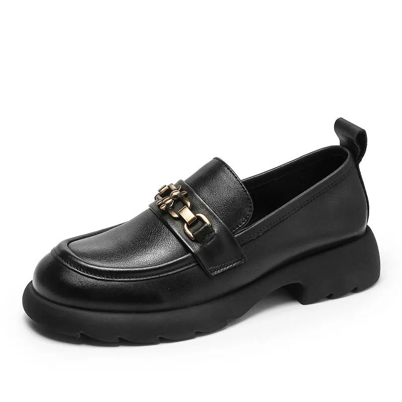 Women Retro Chain Leather Soft Loafers