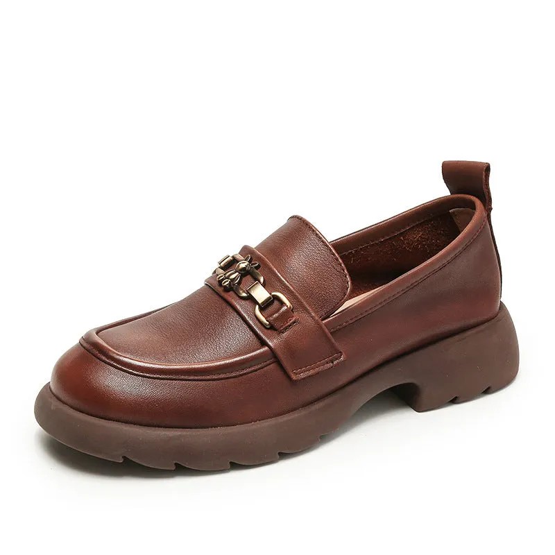 Women Retro Chain Leather Soft Loafers