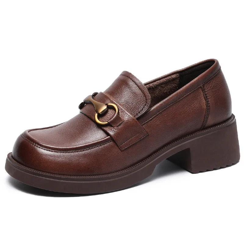 Women Retro Leather Wedge Loafers