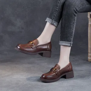 Women Retro Leather Wedge Loafers