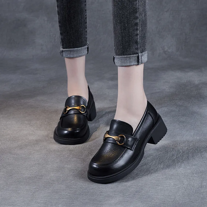 Women Retro Leather Wedge Loafers