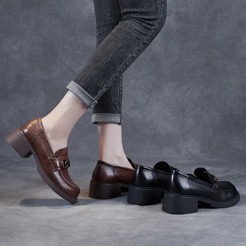 Women Retro Leather Wedge Loafers