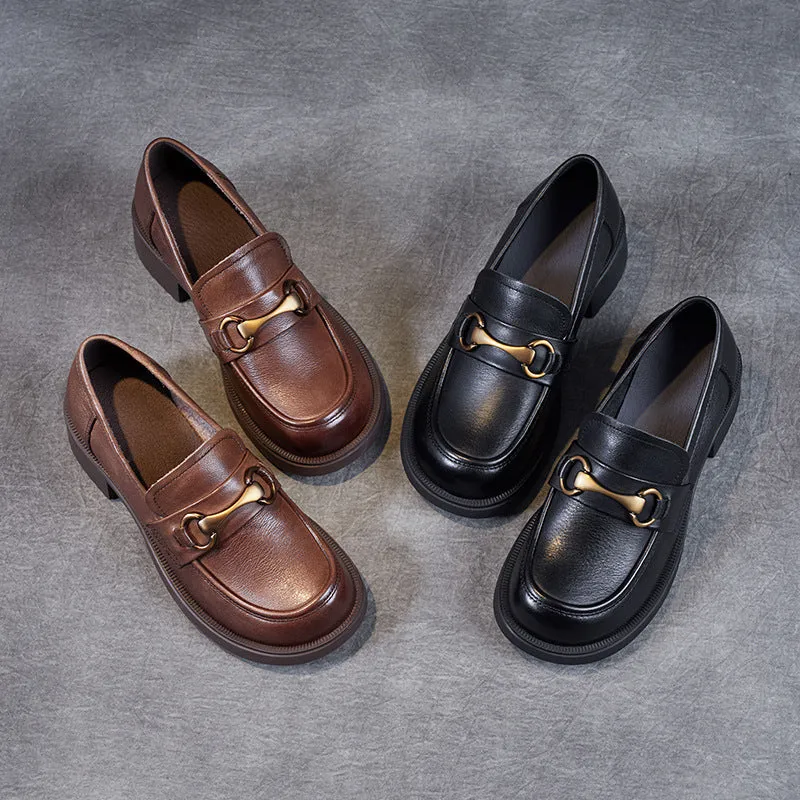 Women Retro Leather Wedge Loafers