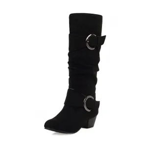 Women's Low Heel Mid Calf Slouch Boots