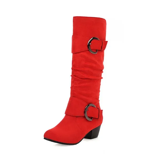 Women's Low Heel Mid Calf Slouch Boots
