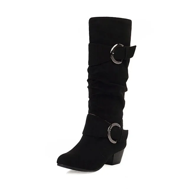 Women's Low Heel Mid Calf Slouch Boots