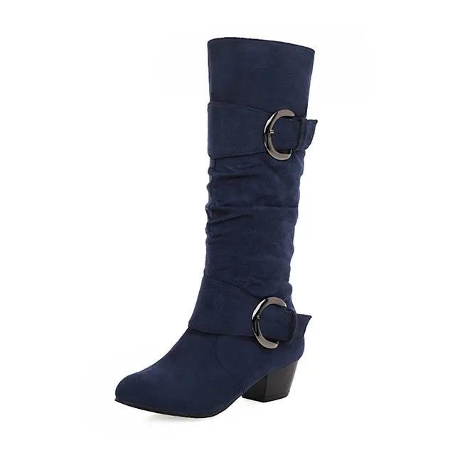 Women's Low Heel Mid Calf Slouch Boots