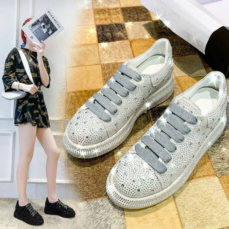 Women's Rhinestone Chunky Bottom Casual Trainers Shoes