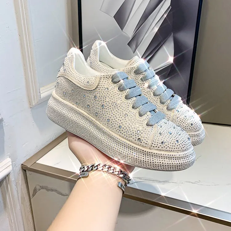Women's Rhinestone Chunky Bottom Casual Trainers Shoes