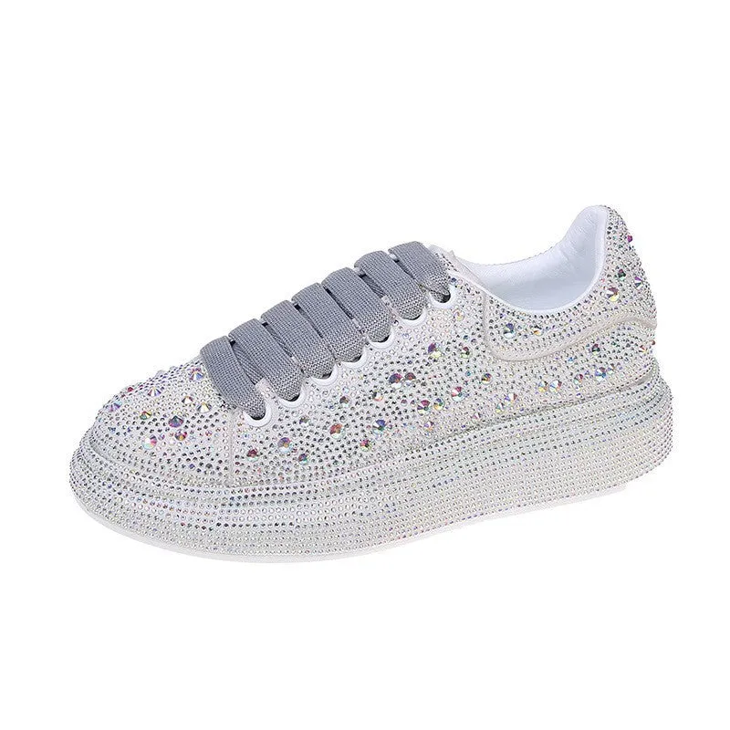 Women's Rhinestone Chunky Bottom Casual Trainers Shoes
