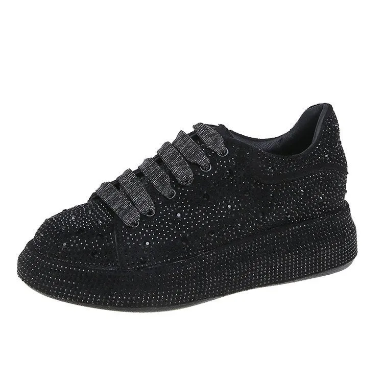 Women's Rhinestone Chunky Bottom Casual Trainers Shoes